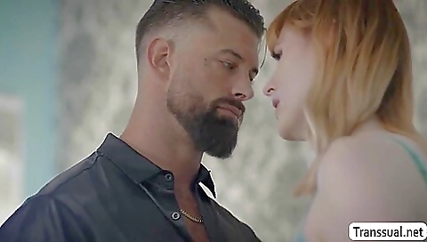 Red-haired titty-tied girl in stockings and boots is analized