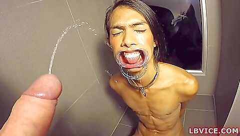 Busty brunette ladyboy cums in her mouth after getting pipped