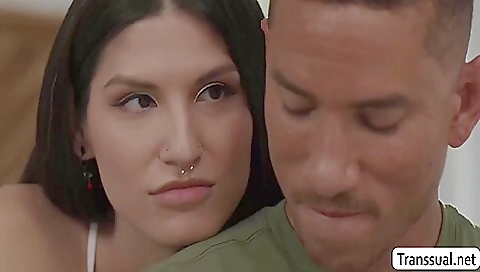 Busty brunette babe in red dress gets a big black dick