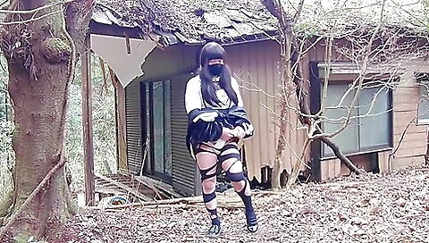 Busty brunette naked in a abandoned house and masturbating